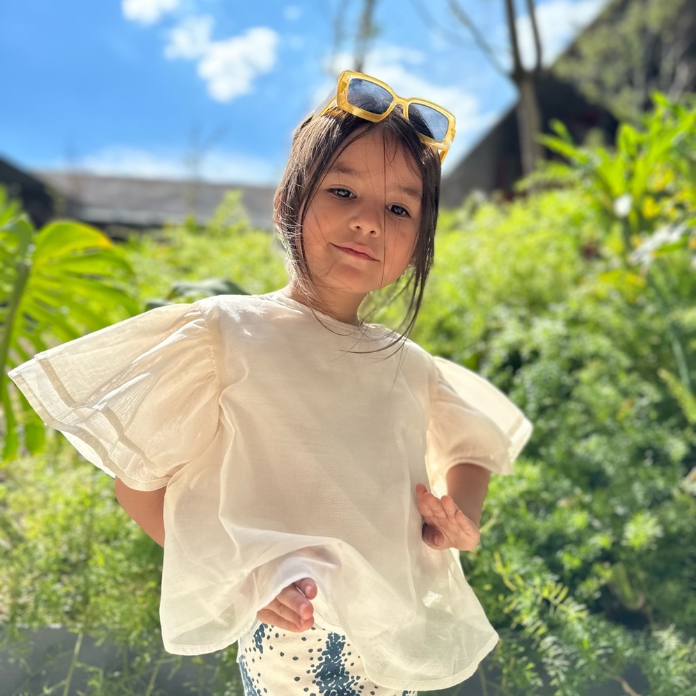 Organza Layered, Flared Top. Cream.